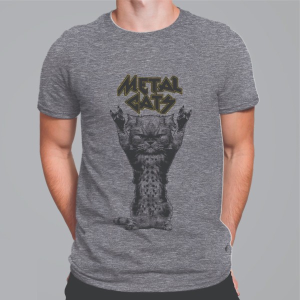 Camiseta Cinza masculina Metal cats P