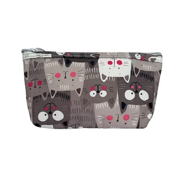 Necessaire estojo P  gatinhos floquinhos cinza