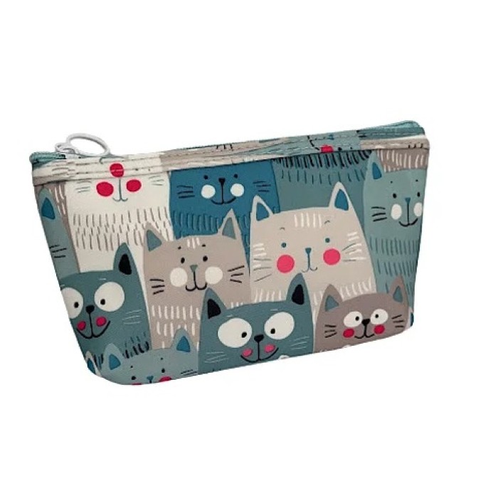 Necessaire estojo P  gatinhos floquinhos Azul