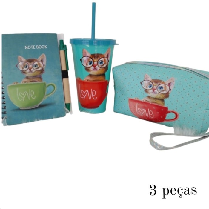 kIT  gatos love  3 PEÇAS
