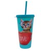 Copo plastico com canudo gato love