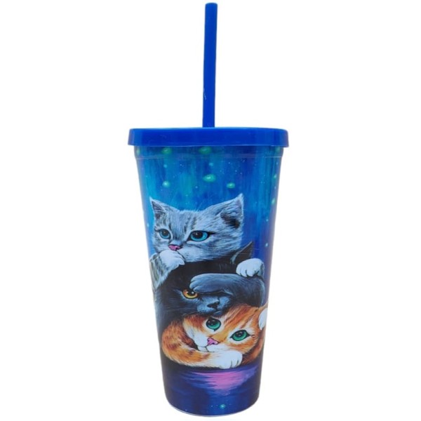 Copo plastico com canudo Tri gatos