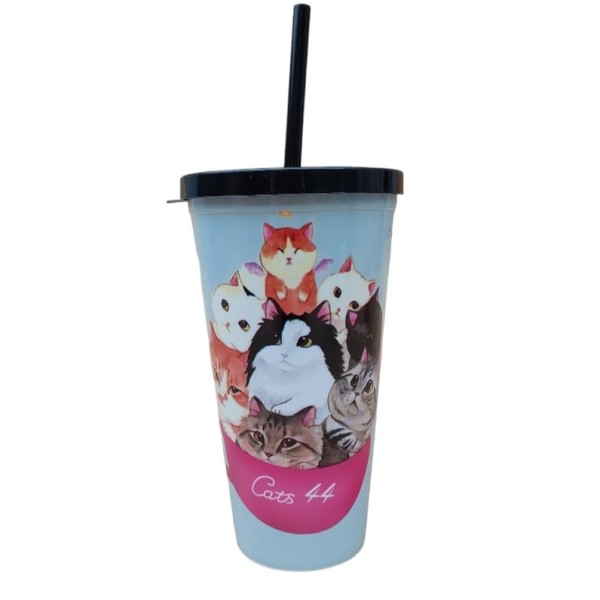 Copo plastico com canudo Cats