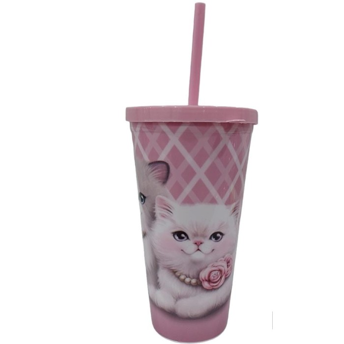 Copo plastico com canudo gatos Glamour