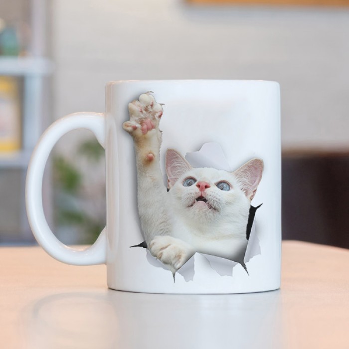 Caneca 3D Gato Branquinho