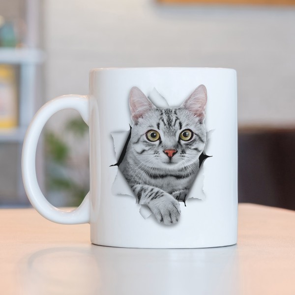 Caneca 3D Gato Cinza
