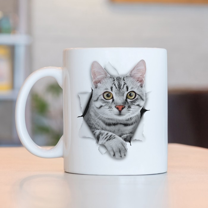 Caneca 3D Gato Cinza