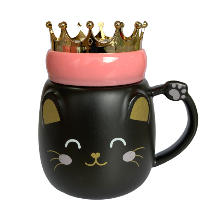 Caneca Preta Gata Coroa