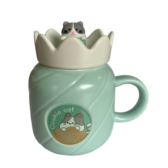 Caneca Verde Tampa + mexedor Gatinho