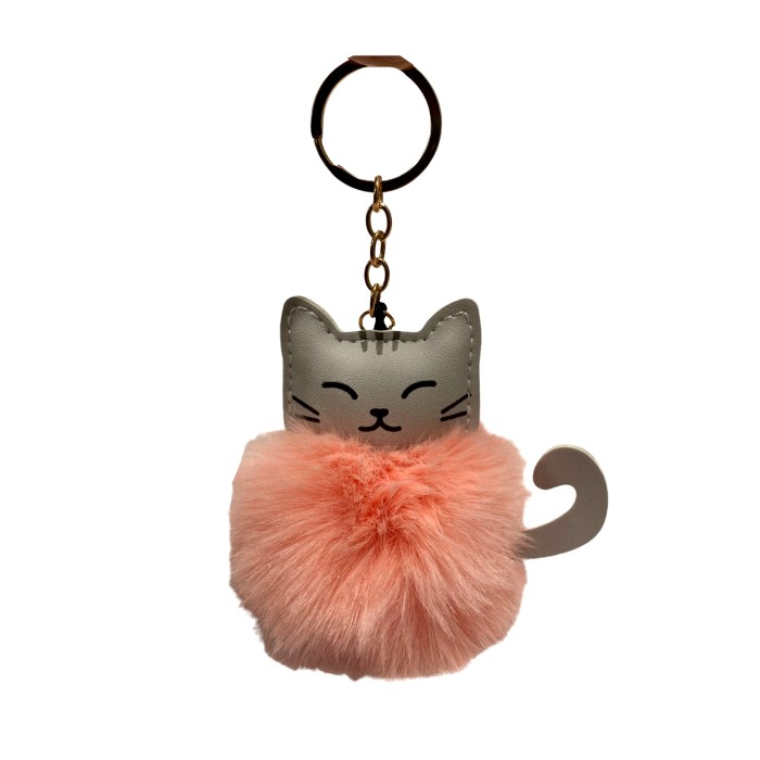 Chaveiro Gatinha Cinza Pompom Rosa