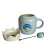 Caneca Azul Tampa + mexedor Gatinho