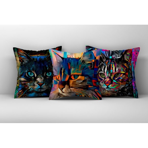 Kit 3 Capas de  Almofada Gatos Abstratos