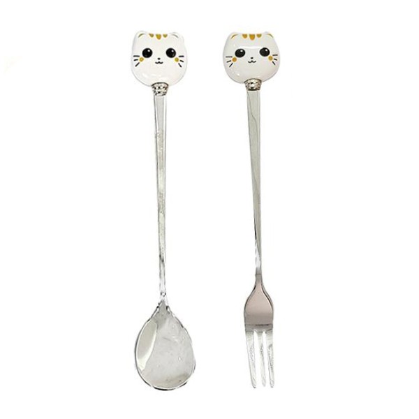 Kit Garfinho e Colher de sobremesa Cara de Gato Rajado