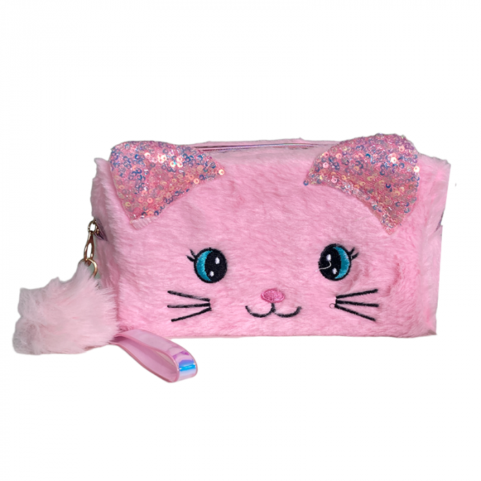 Nécessaire Pelucia Rosa olhar Gatinha