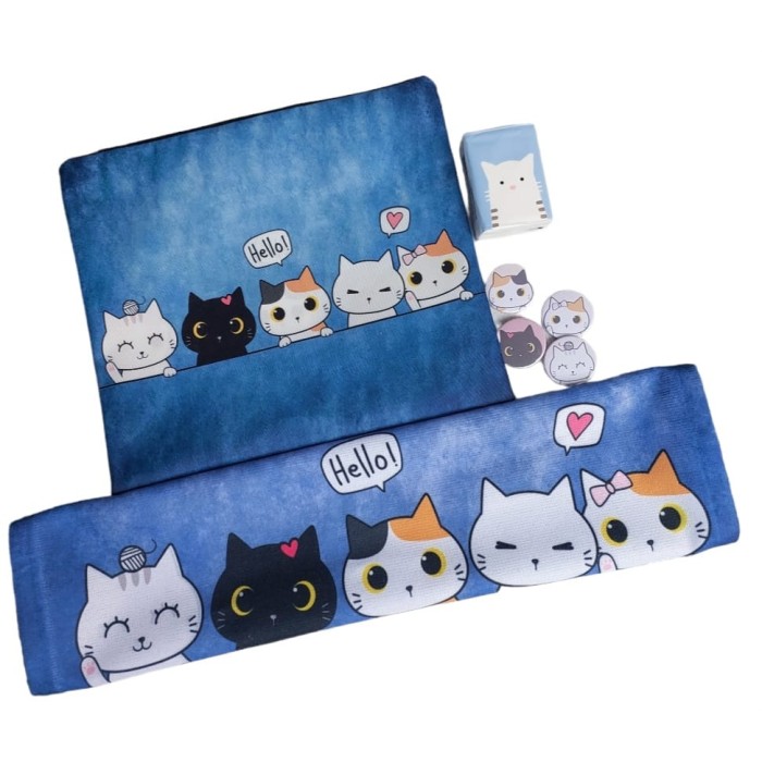Kit gatos cut Hello azul