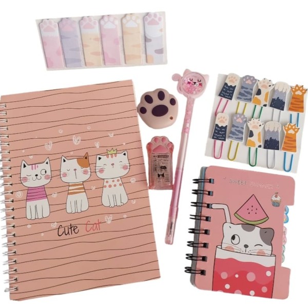 Kit papelaria rosa 7 itens
