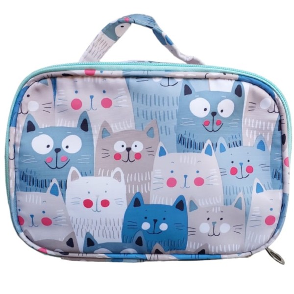 Nécessaire  para Viagem com Alça Gatinho   floquinhos azul