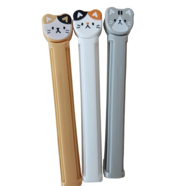 Kit 3 prendedor de embalagens carinha de gato