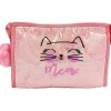 Nécessaire  rosa com Transparência e estrelinhas glitter Meow