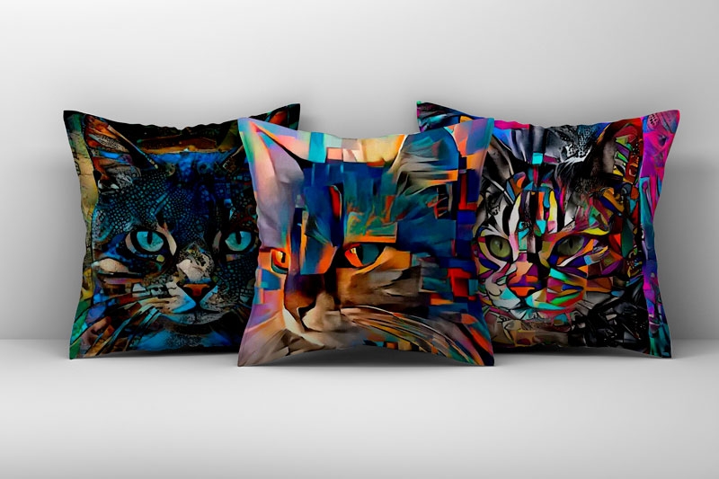 Kit 3 Capas de  Almofada Gatos Abstratos