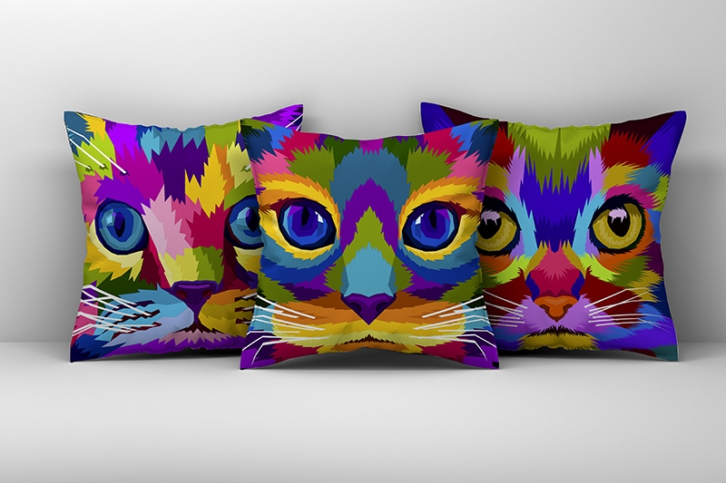 Kit 3 Capas de  Almofada Gatos Coloridos