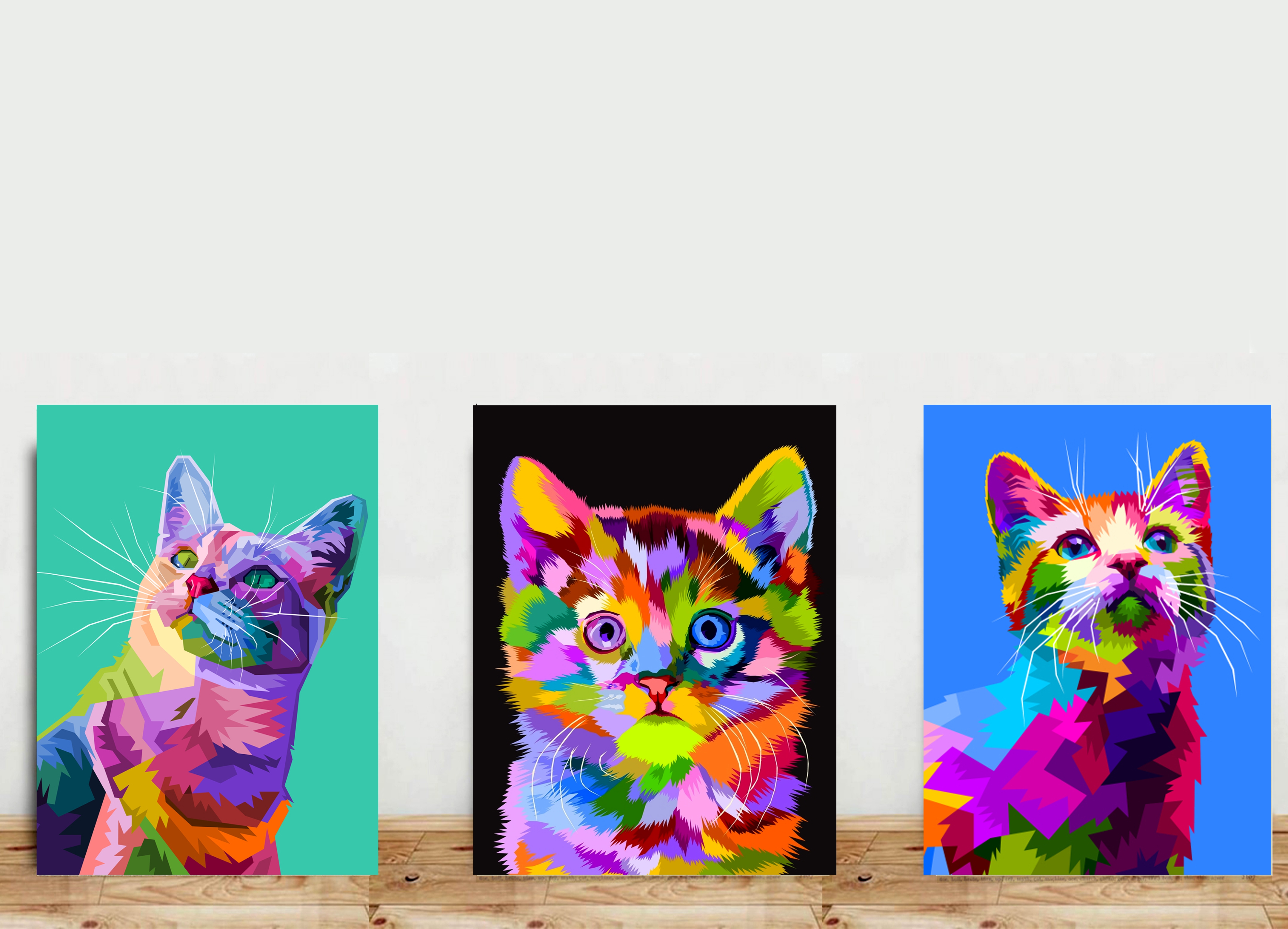 Kit 3 Placas Gatos Coloridos
