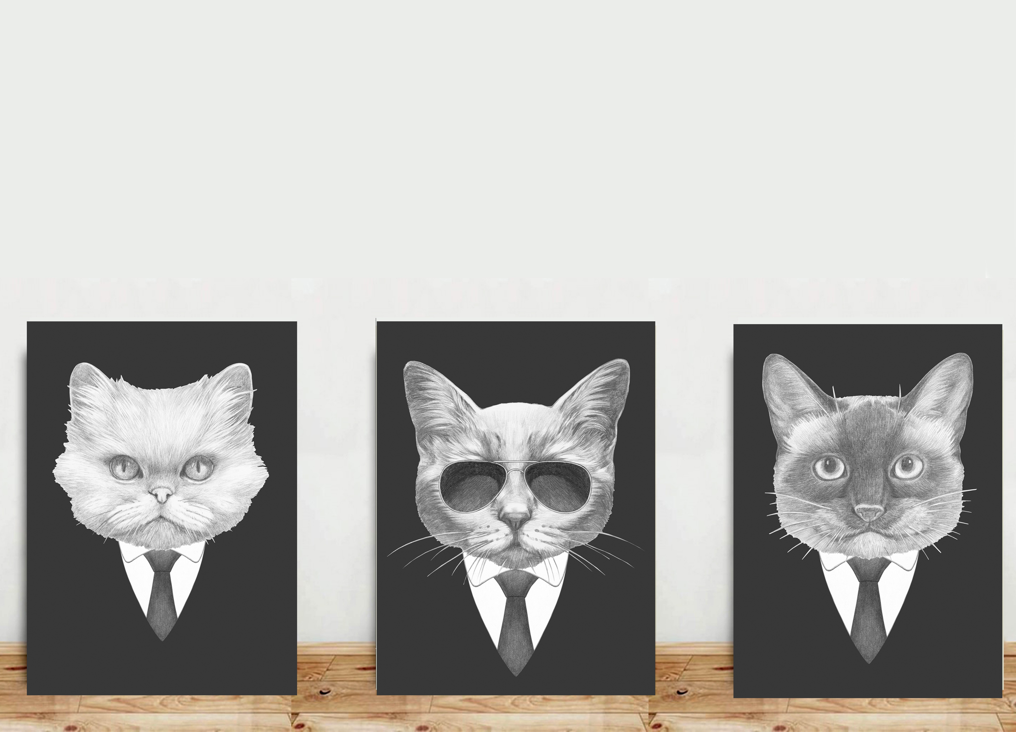 Kit 3 Placas Gatos De Gravata