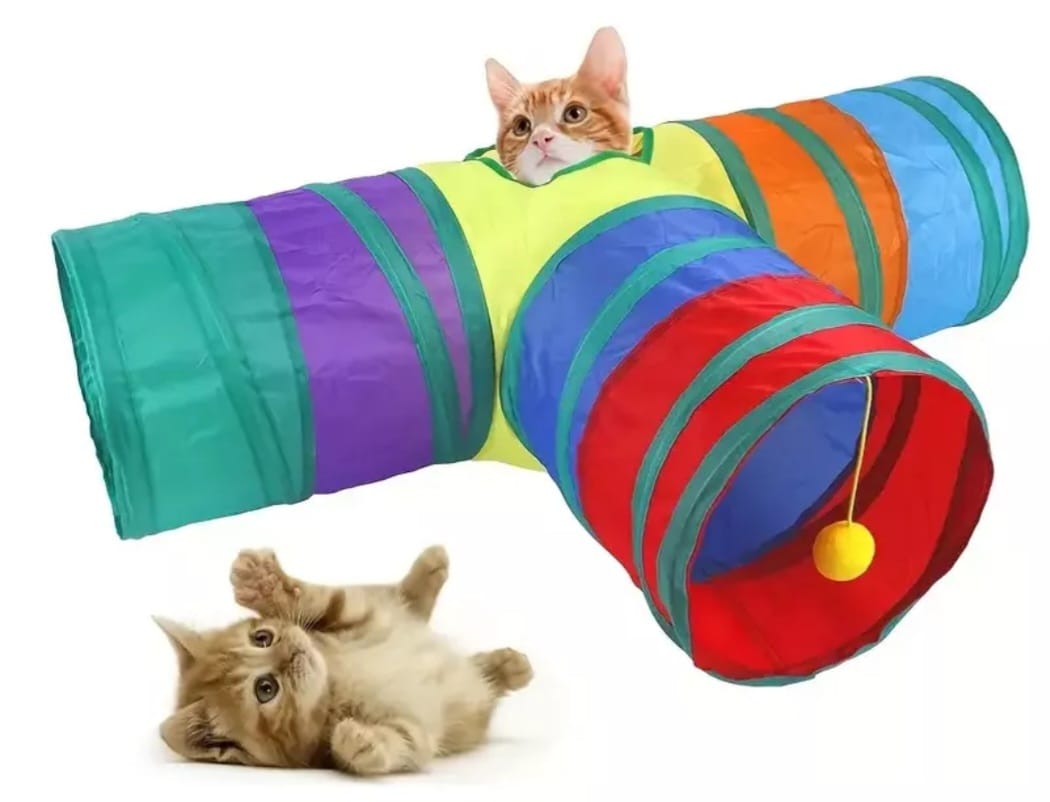 Túnel Para Gatos Em Formato T Dobrável Com 3 Saídas